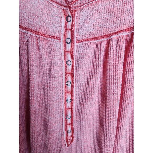 Free People womens waffle knit babydoll Henley thermal shirt sz S oversized - Picture 3 of 8